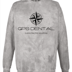 A gray sweatshirt with the words gps dental printed on it.