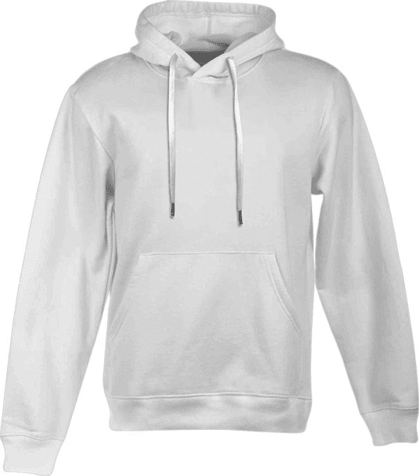 A gray hoodie with a white stripe on the front.