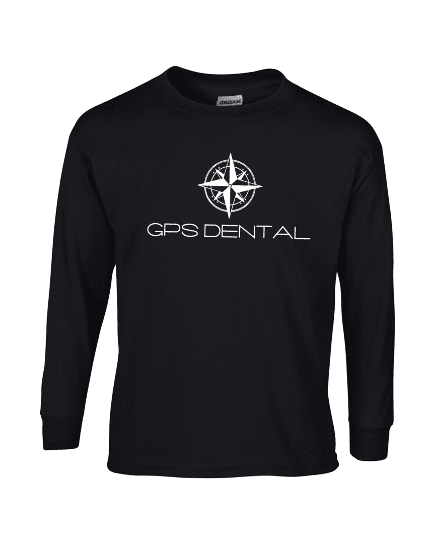 Black long-sleeve shirt with GPS Dental logo.