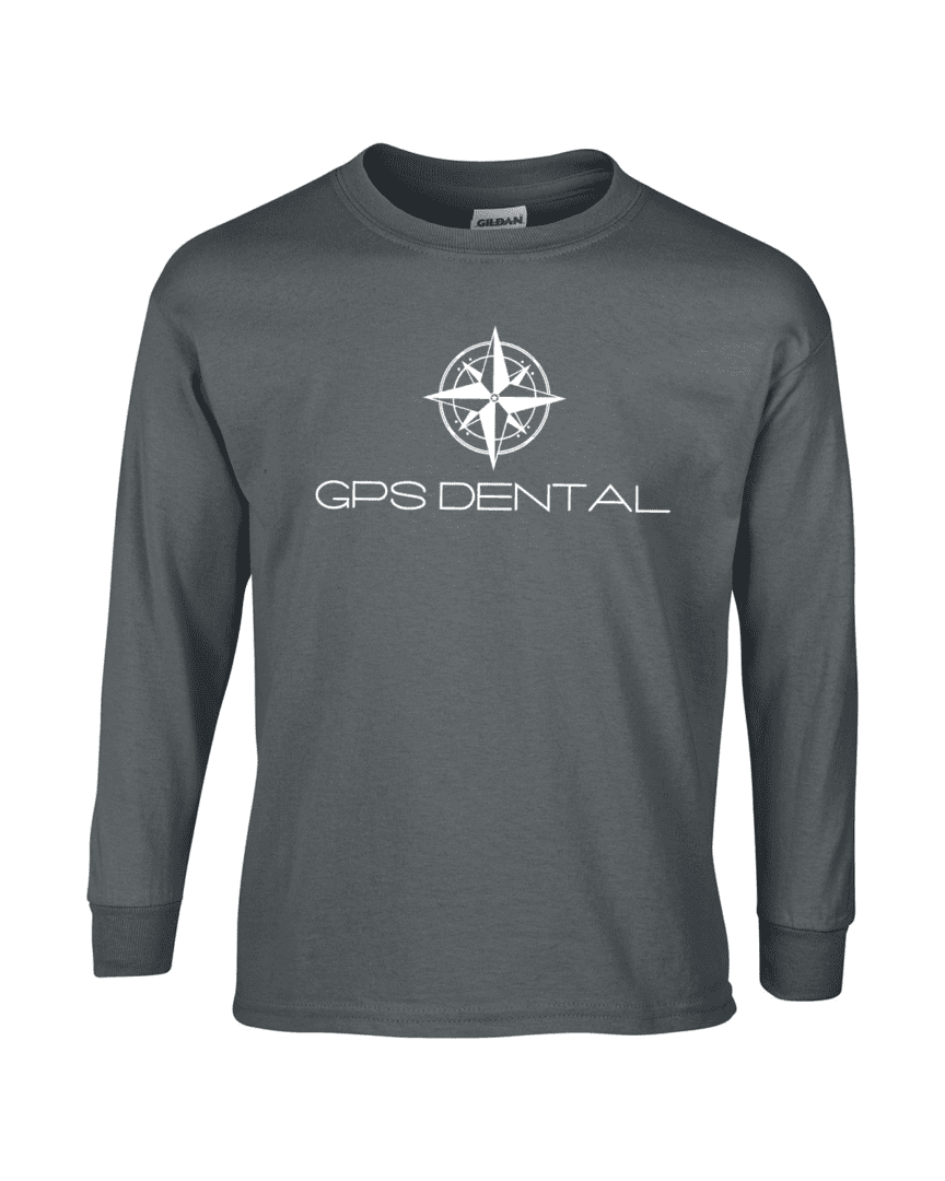 Gray long-sleeve shirt with GPS Dental logo.