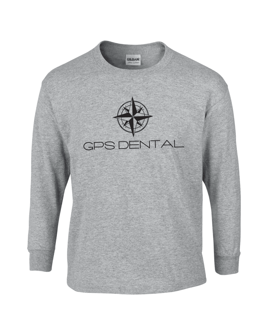Gray sweatshirt with GPS Dental logo.